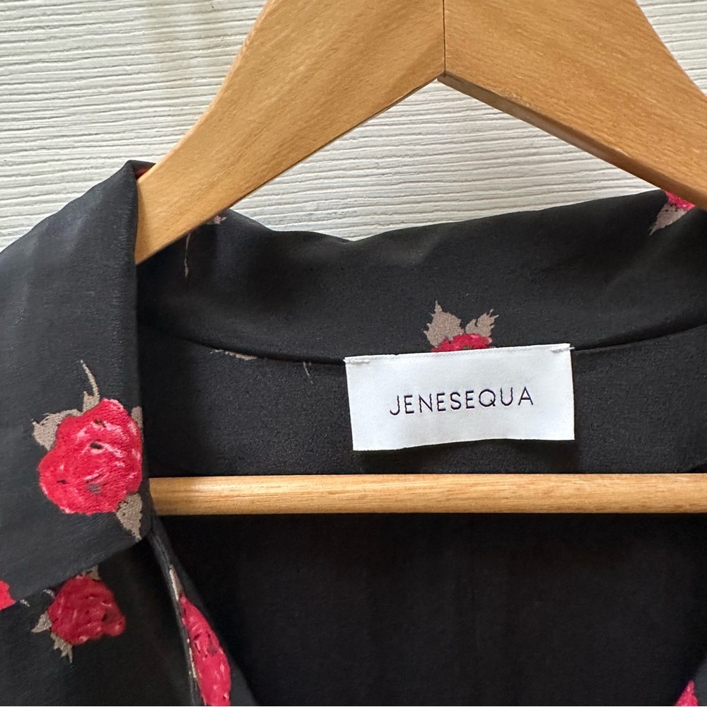 JENESEQUA Bastia Roses Floral Black red Dress Mulberry Silk collared shirt dress - Picture 3 of 16